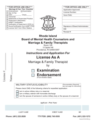 Application for License as a Marriage &amp; Family Therapist - Rhode Island