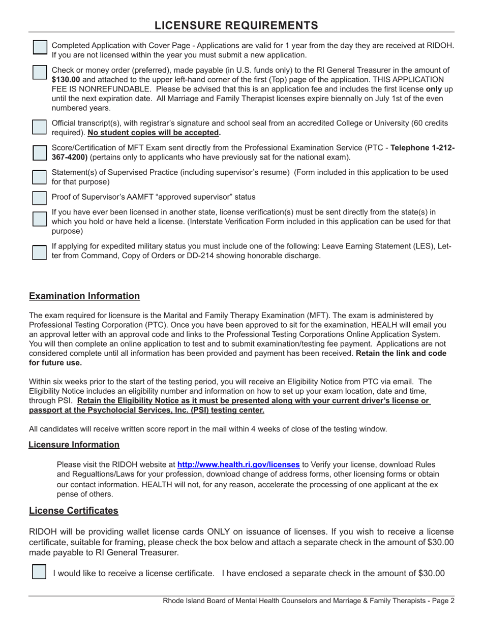 Application for License as a Marriage  Family Therapist - Rhode Island, Page 2