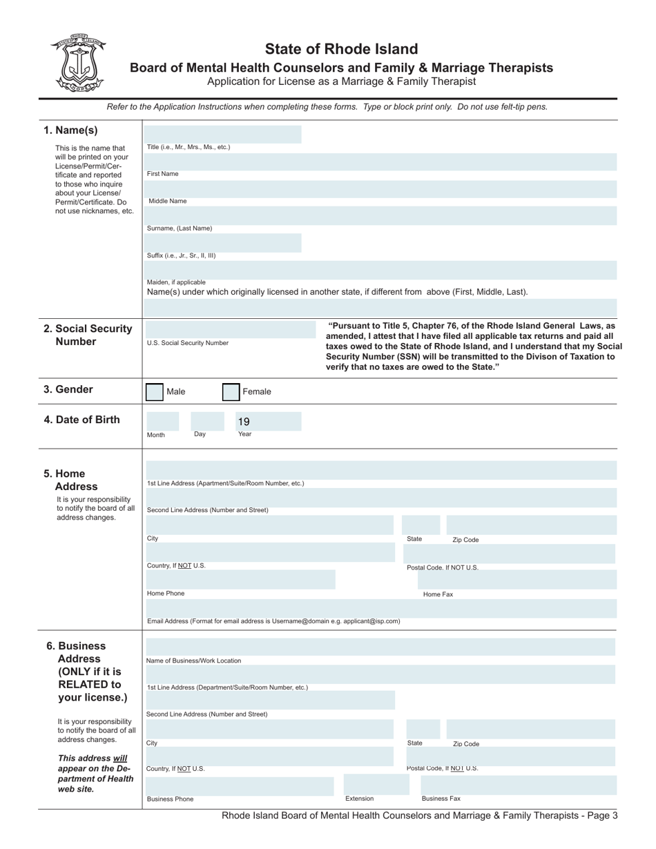 Application for License as a Marriage  Family Therapist - Rhode Island, Page 3