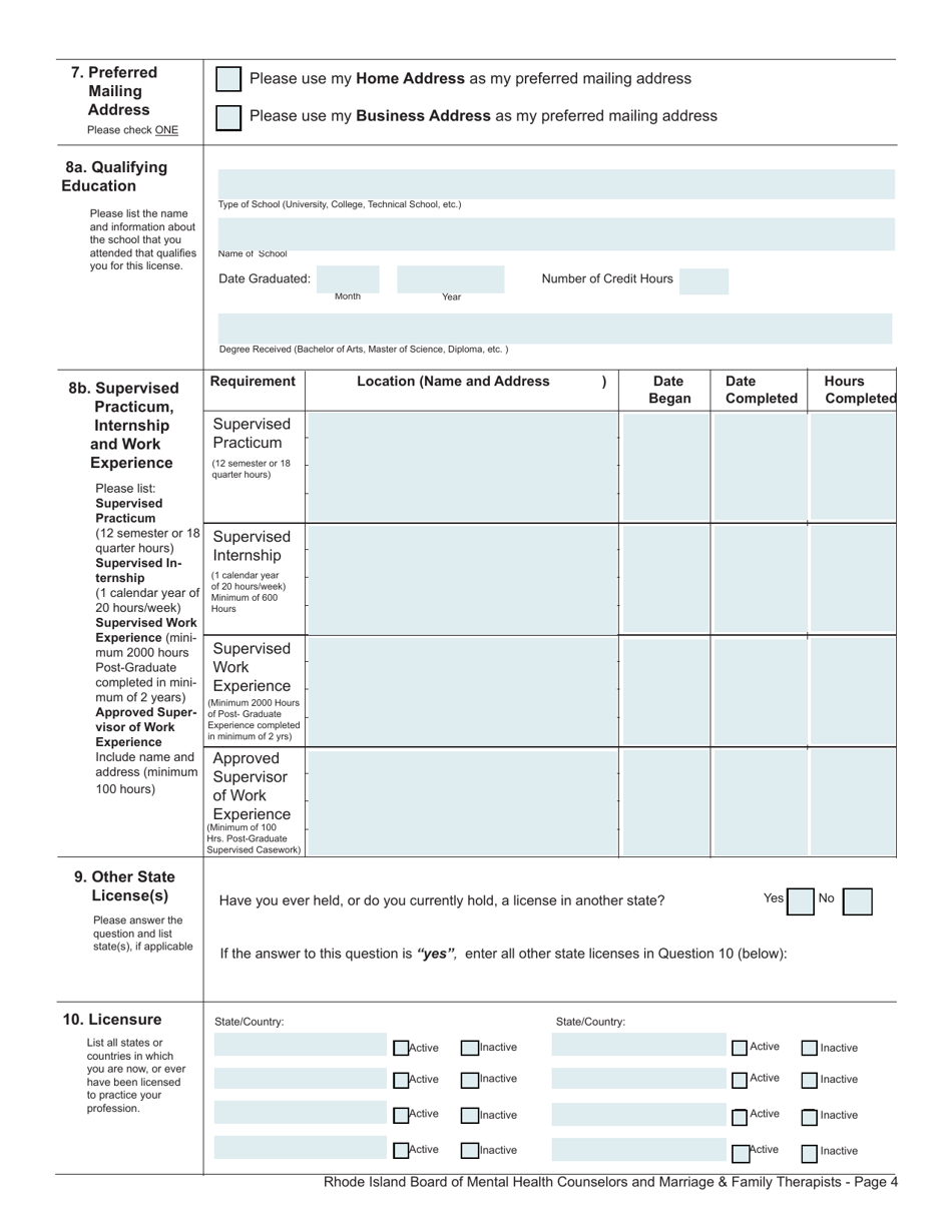 Application for License as a Marriage  Family Therapist - Rhode Island, Page 4