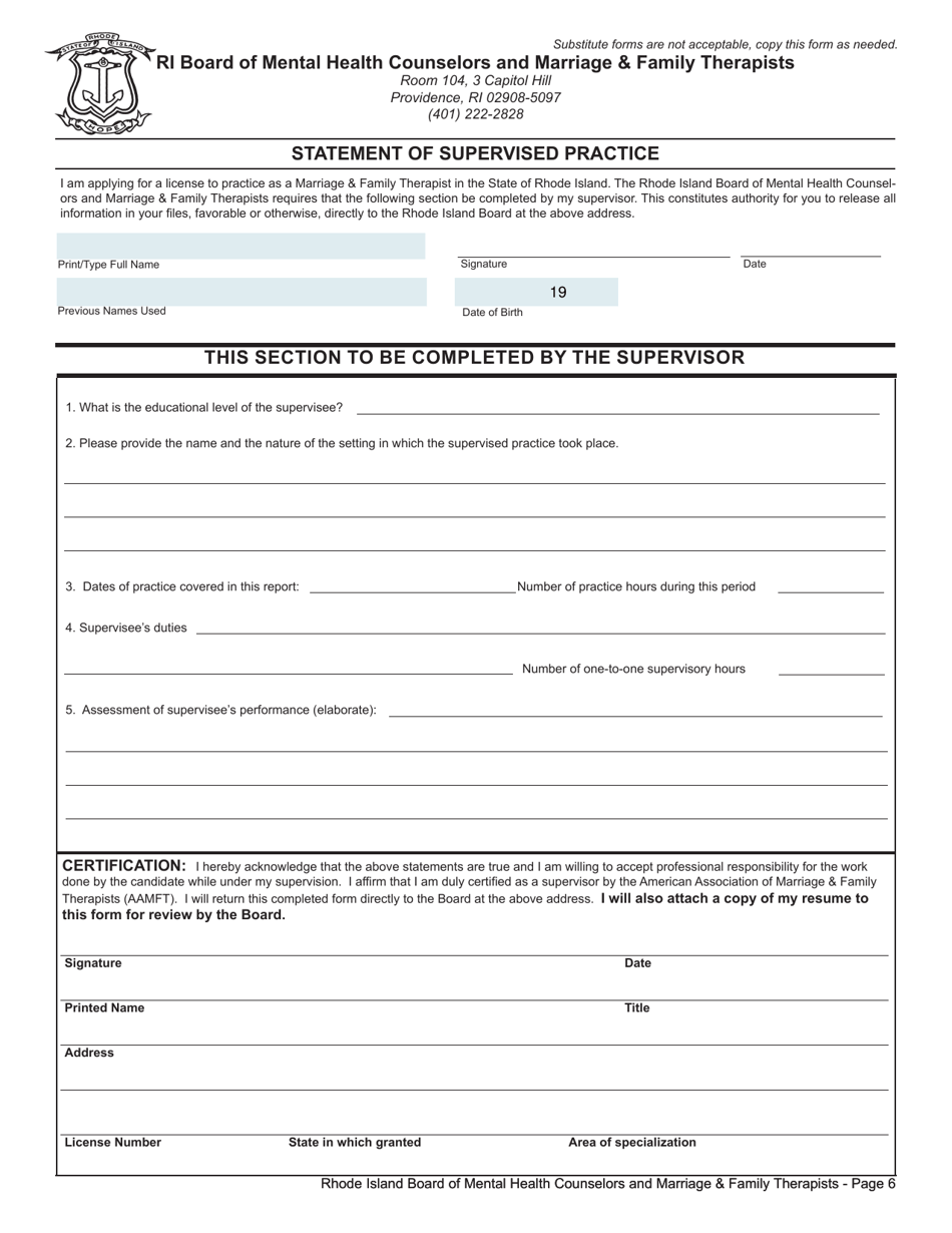 Application for License as a Marriage  Family Therapist - Rhode Island, Page 6