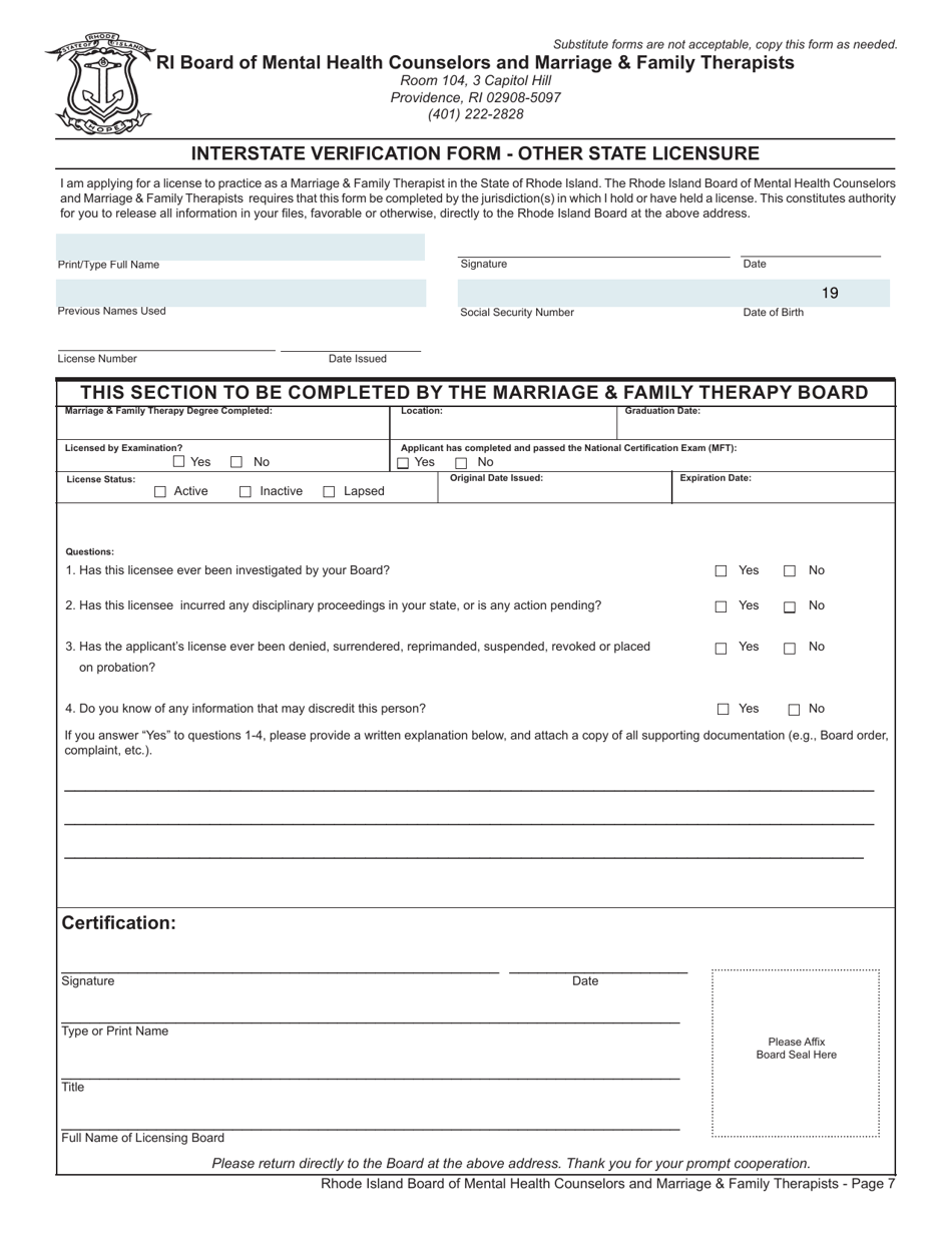 Application for License as a Marriage  Family Therapist - Rhode Island, Page 7