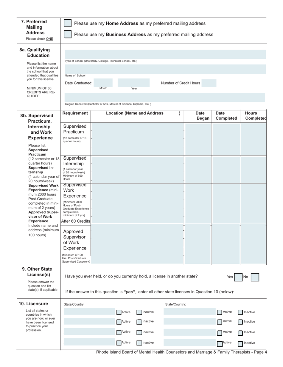 Application for License as a Mental Health Counselor - Rhode Island, Page 4