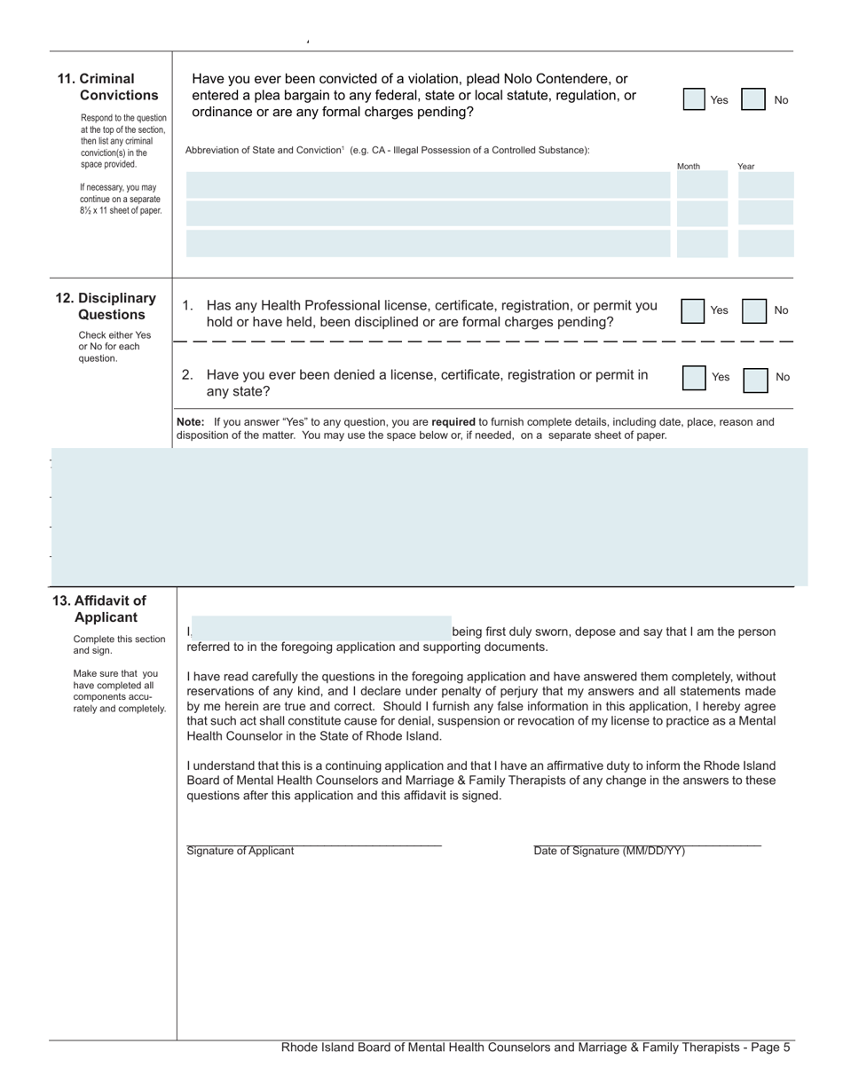 Application for License as a Mental Health Counselor - Rhode Island, Page 5