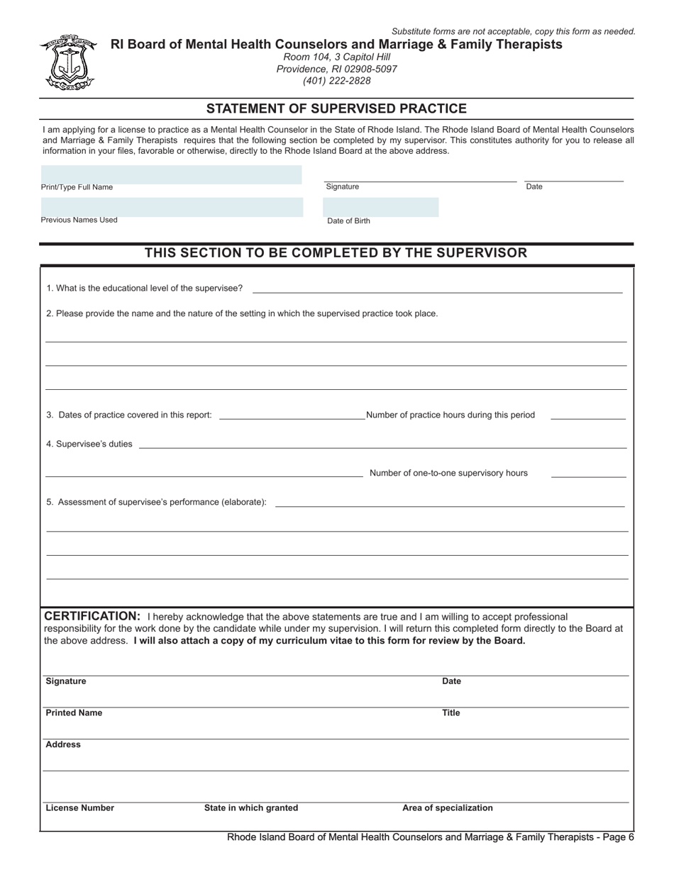 Application for License as a Mental Health Counselor - Rhode Island, Page 6