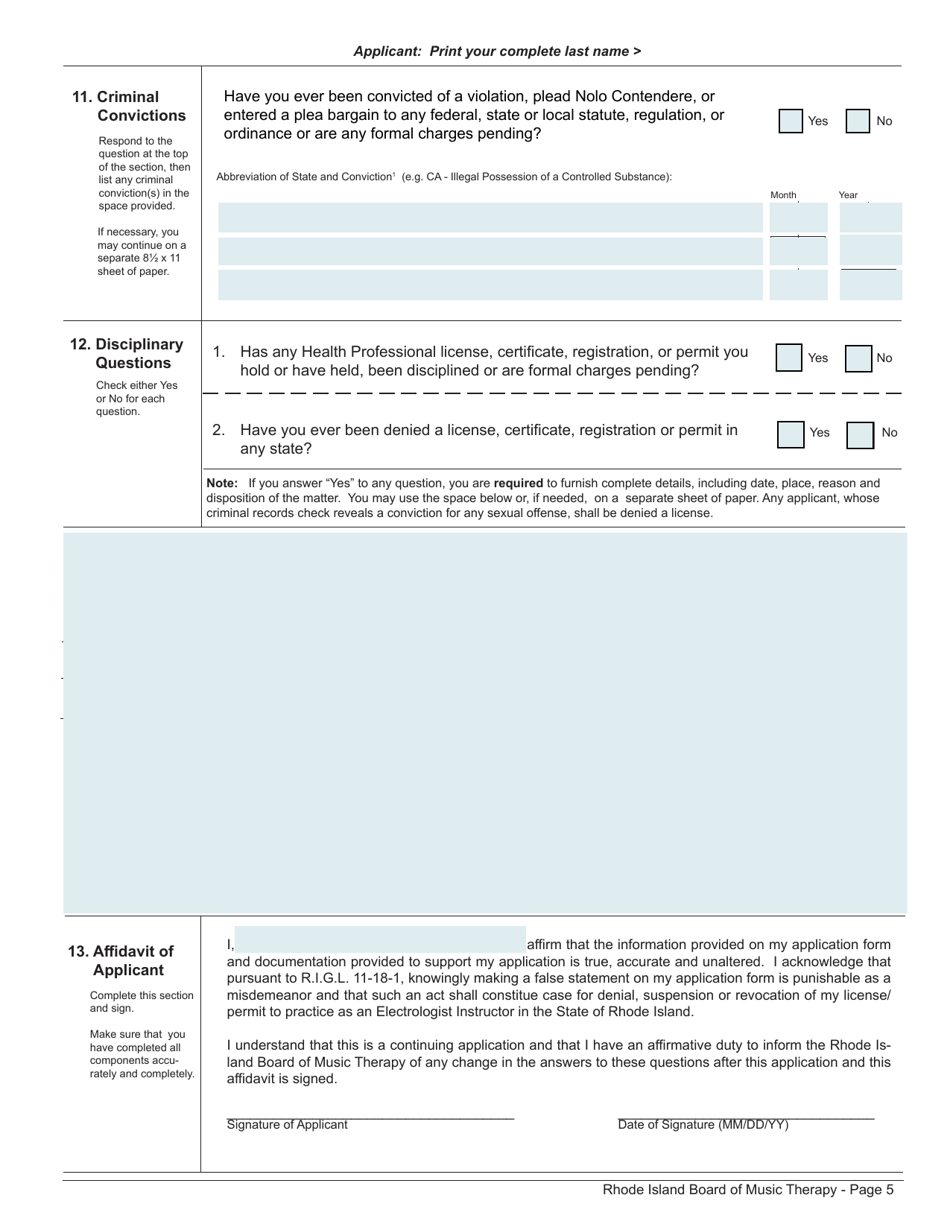 Application for License as a Music Therapist - Rhode Island, Page 5