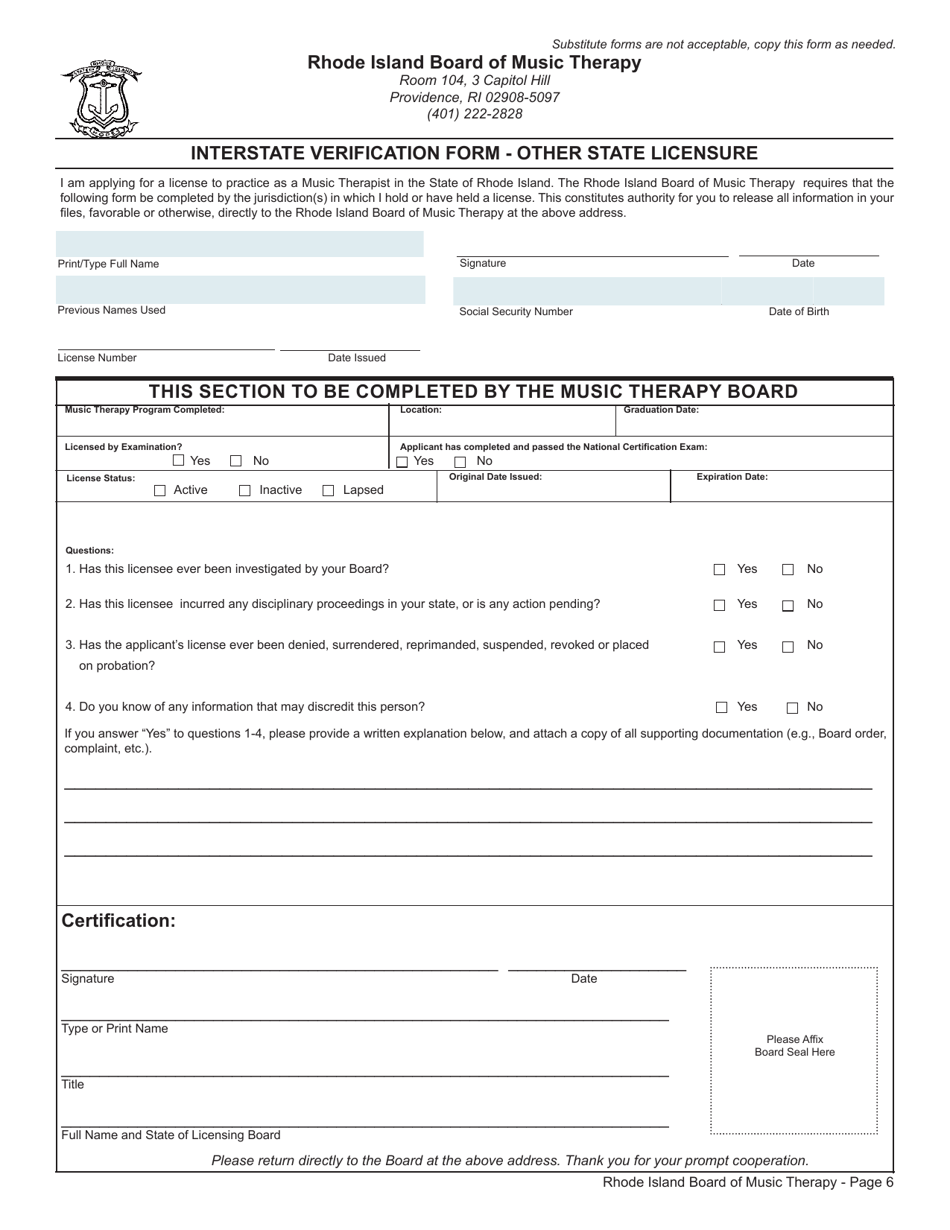 Application for License as a Music Therapist - Rhode Island, Page 6