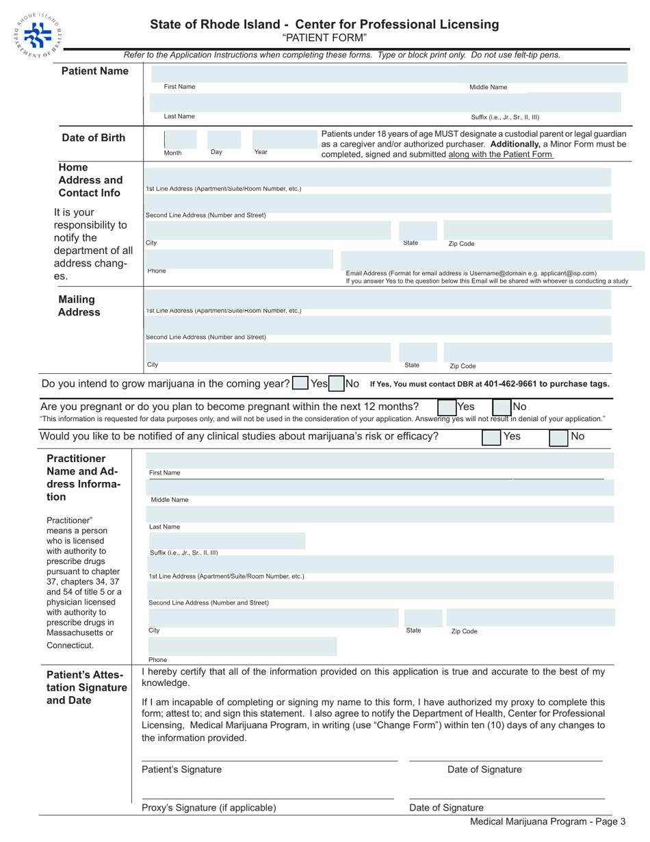 Application for Initial Registration as a Medical Marijuana Patient - Rhode Island, Page 3