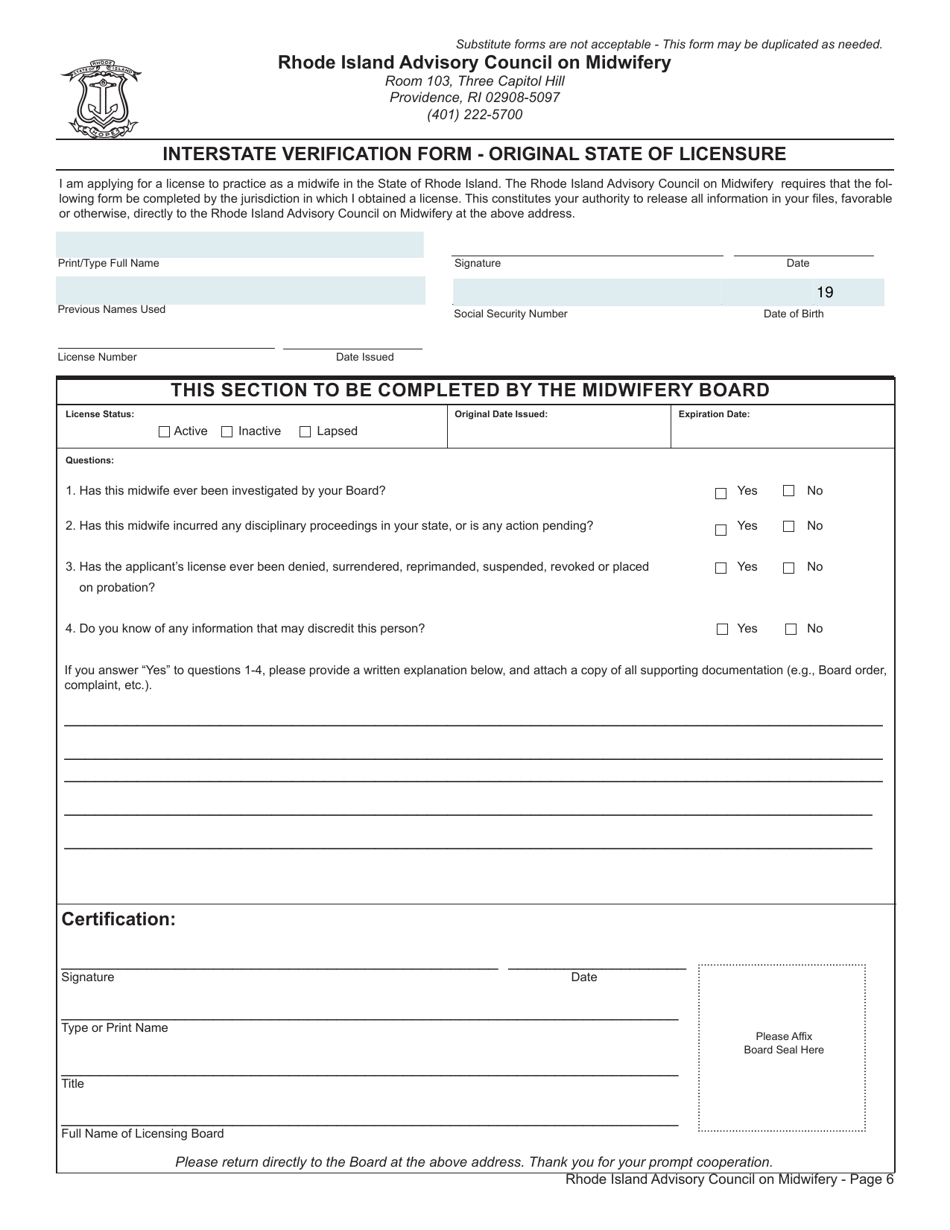 Application for License as a Certified Midwife / Certified Nurse Midwife / Certified Professional Midwife - Rhode Island, Page 6