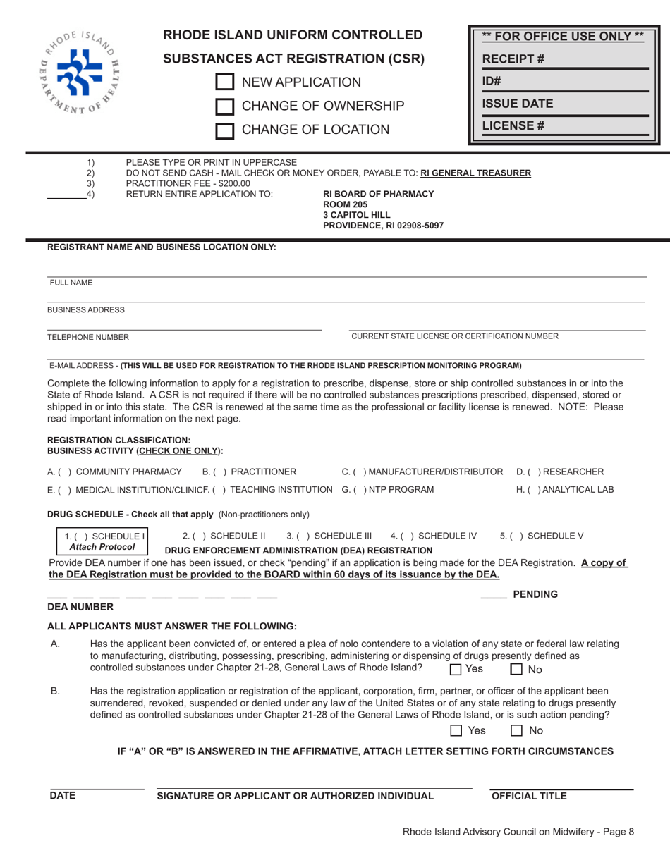 Application for License as a Certified Midwife / Certified Nurse Midwife / Certified Professional Midwife - Rhode Island, Page 8