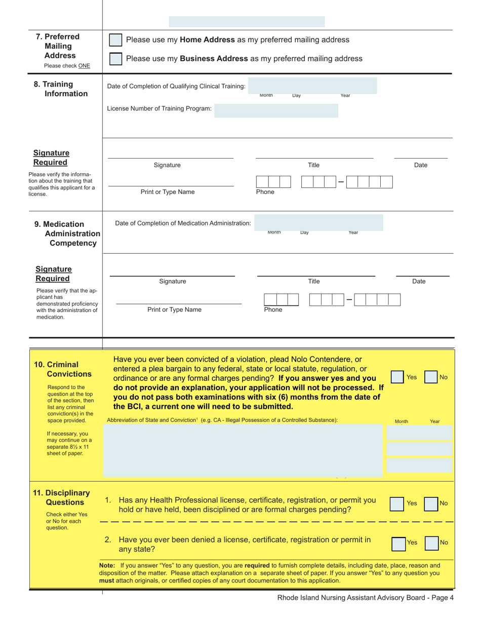 Rhode Island Application for License as a Medication Aide Fill Out