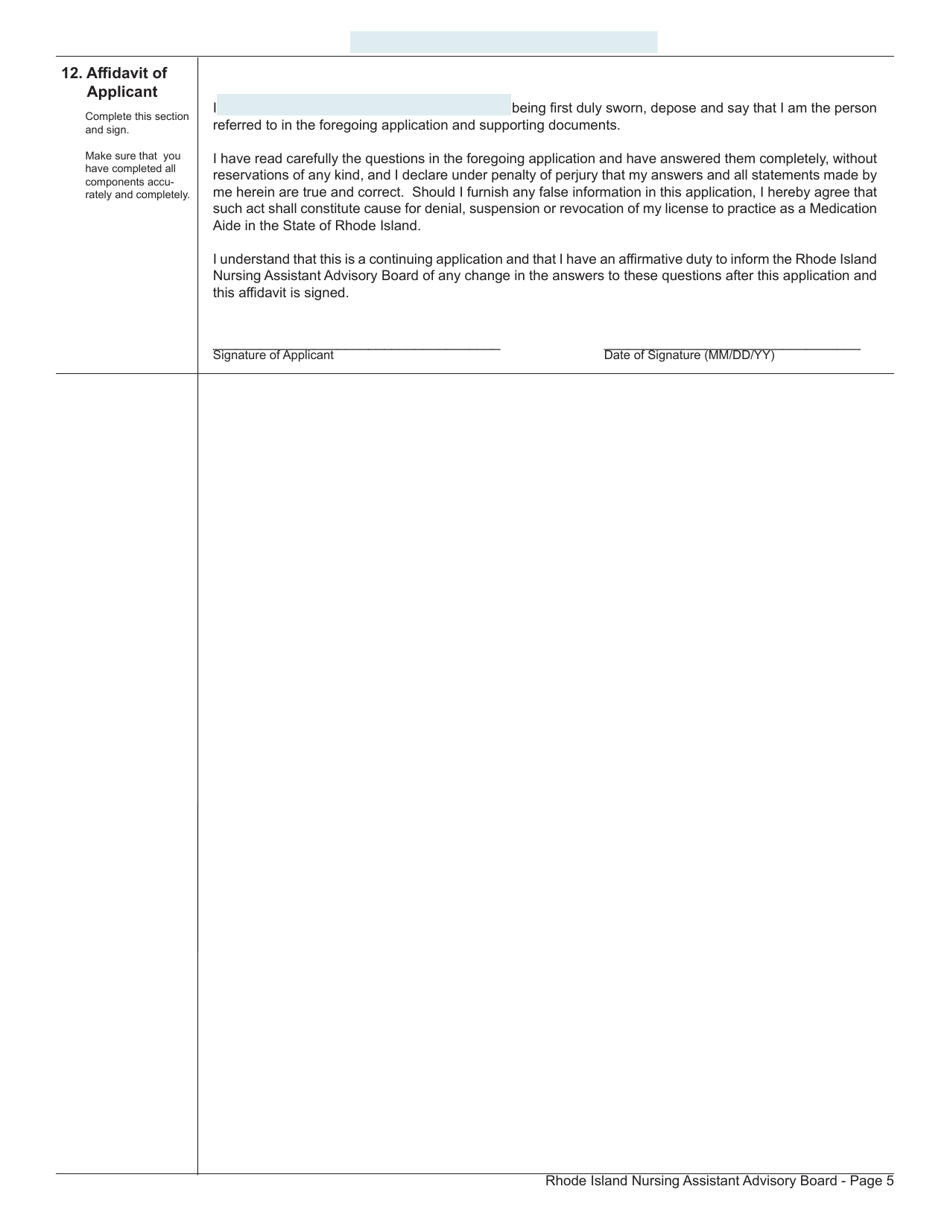 Application for License as a Medication Aide - Rhode Island, Page 5