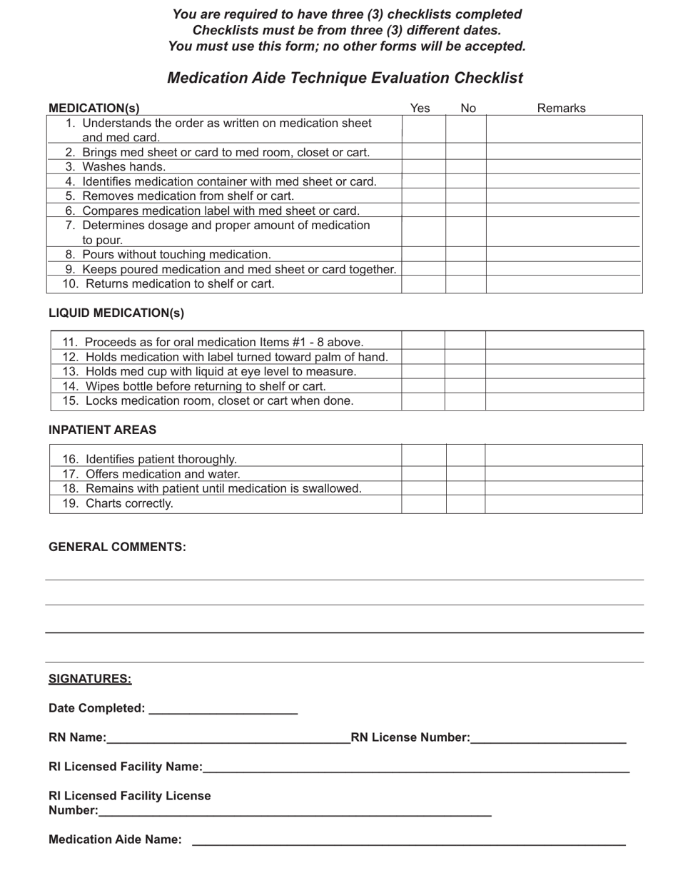 Rhode Island Application for License as a Medication Aide Fill Out
