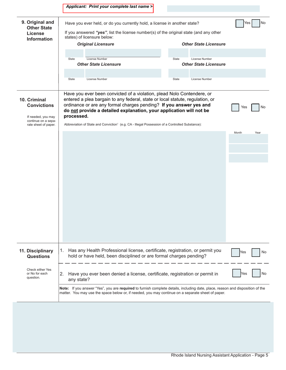 Application for License as a Nursing Assistant - Rhode Island, Page 5