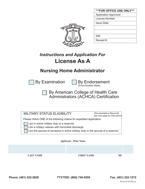 Application for License as a Nursing Home Administrator - Rhode Island