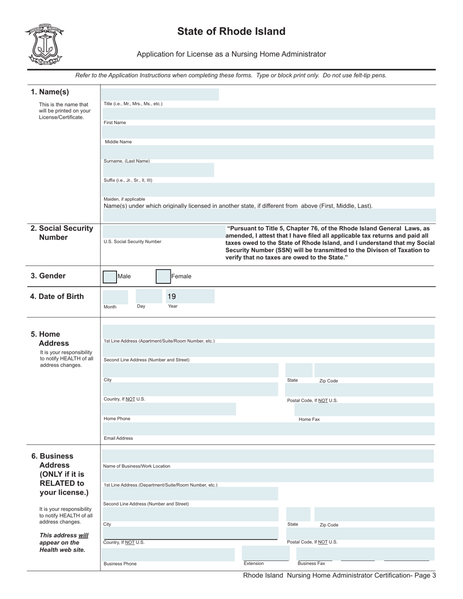 Rhode Island Application For License As A Nursing Home Administrator Fill Out Sign Online And 5314