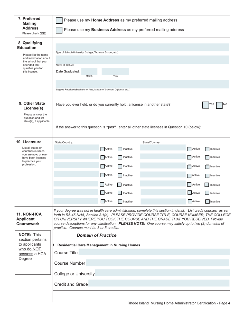 Application for License as a Nursing Home Administrator - Rhode Island, Page 4