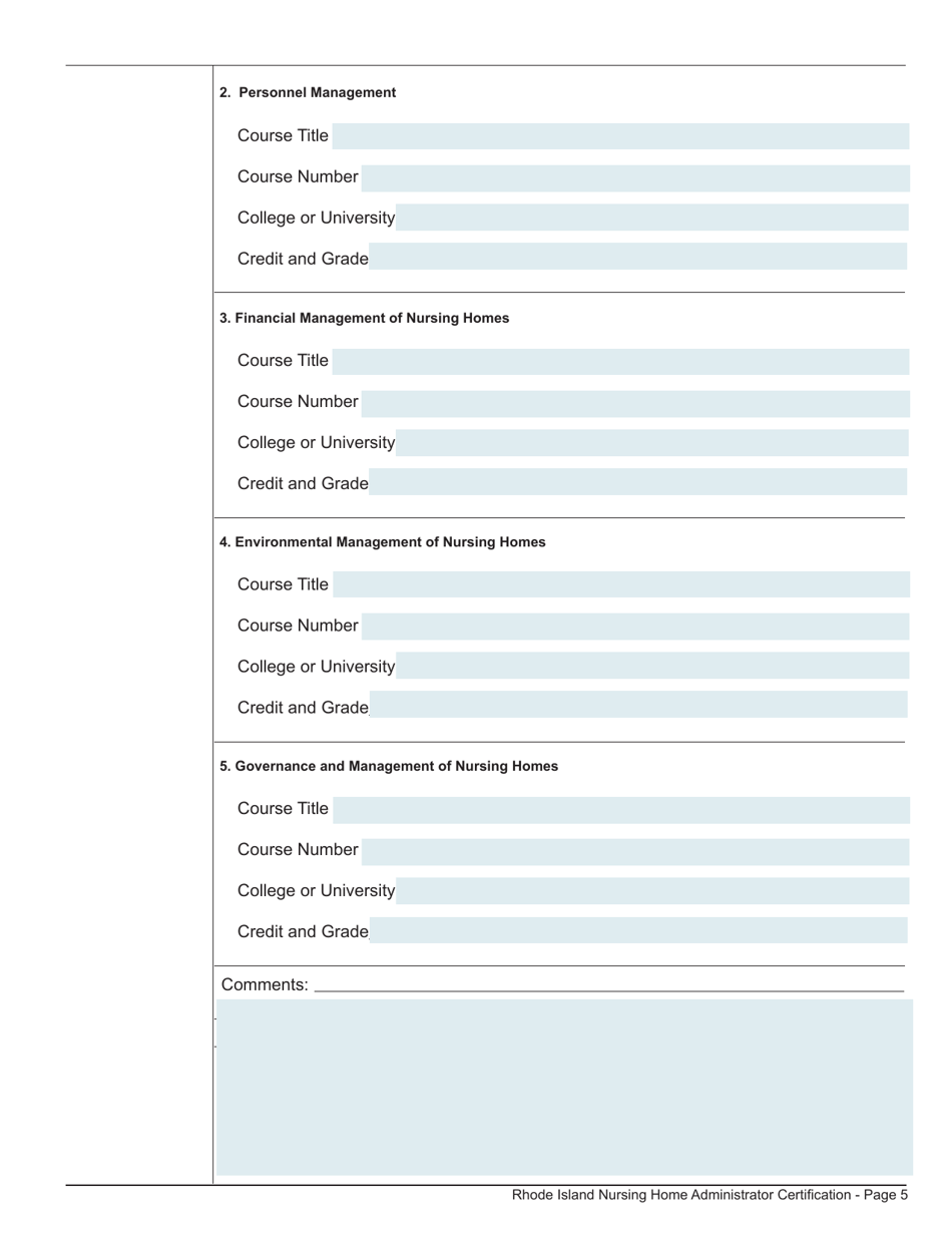 Application for License as a Nursing Home Administrator - Rhode Island, Page 5