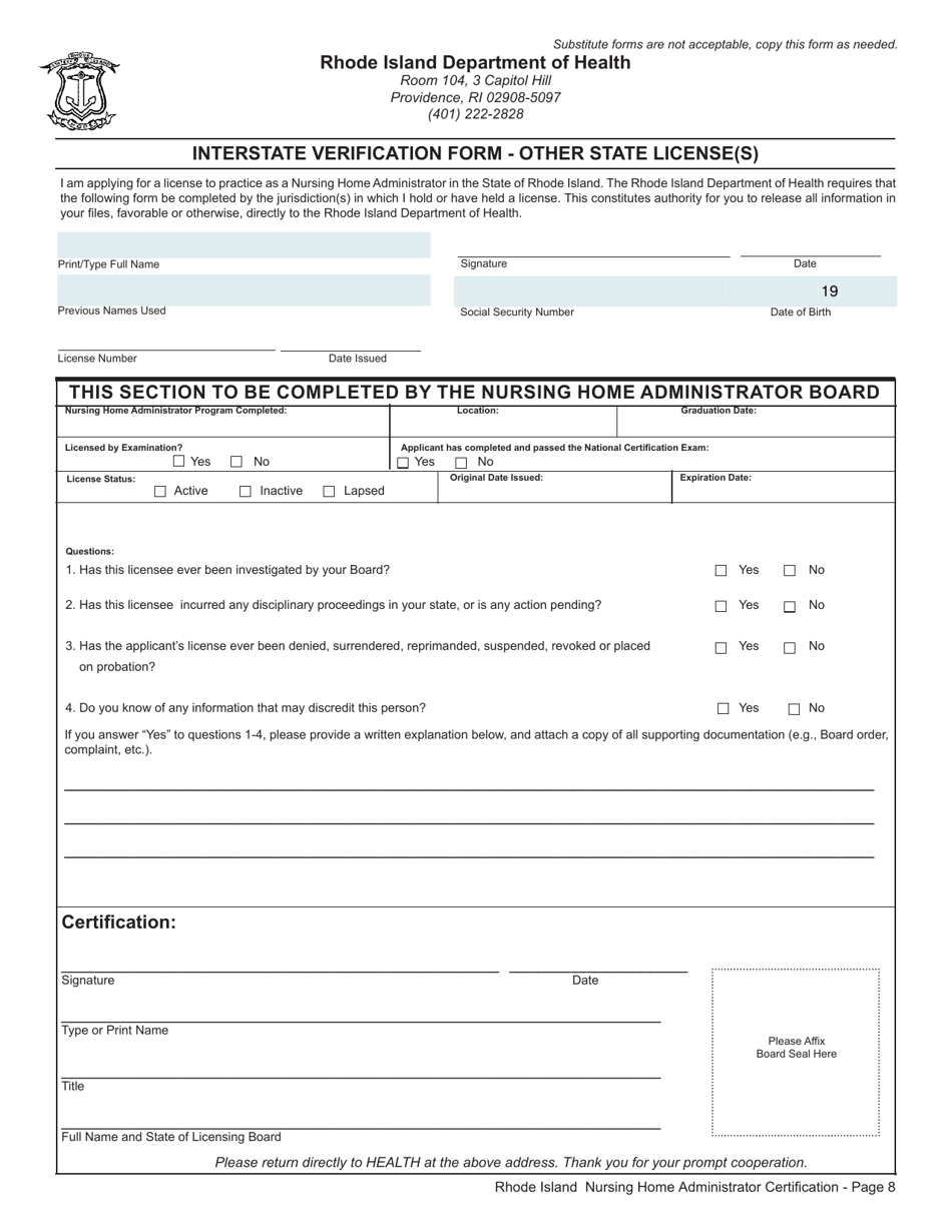Application for License as a Nursing Home Administrator - Rhode Island, Page 8