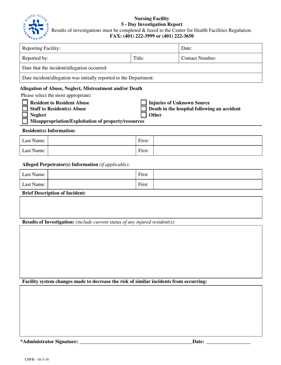 Rhode Island Nursing Facility 5 - Day Investigation Report - Fill Out ...