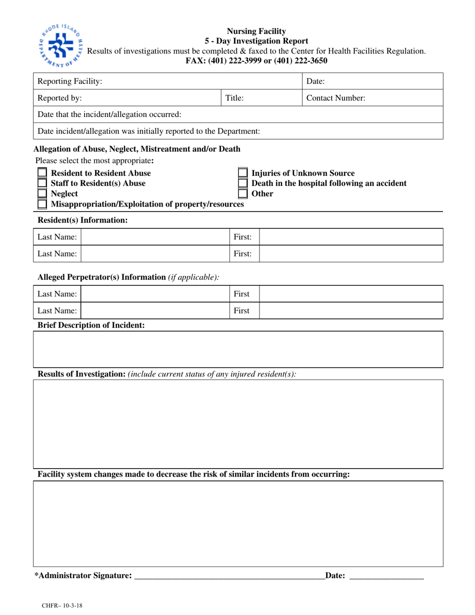 Nursing Facility 5 - Day Investigation Report - Rhode Island, Page 1
