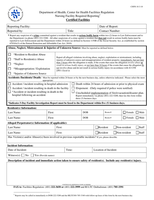 Nursing Facility Required Reporting - Certified Facilities - Rhode Island Download Pdf