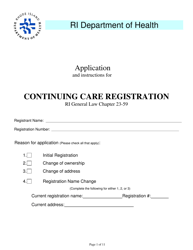 Document preview: Application for Continuing Care Registration - Rhode Island