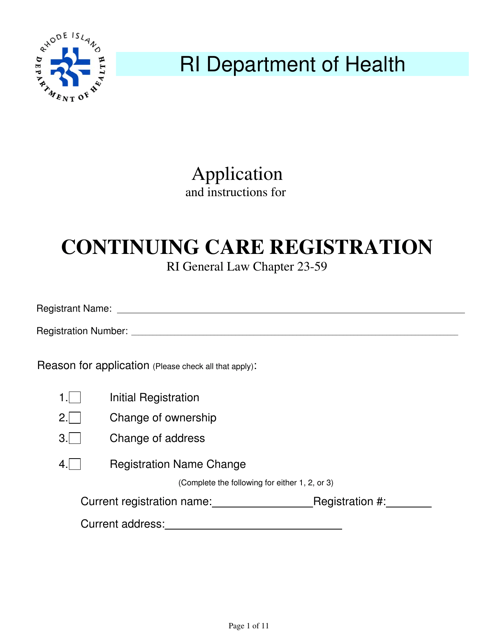 Application for Continuing Care Registration - Rhode Island Download Pdf