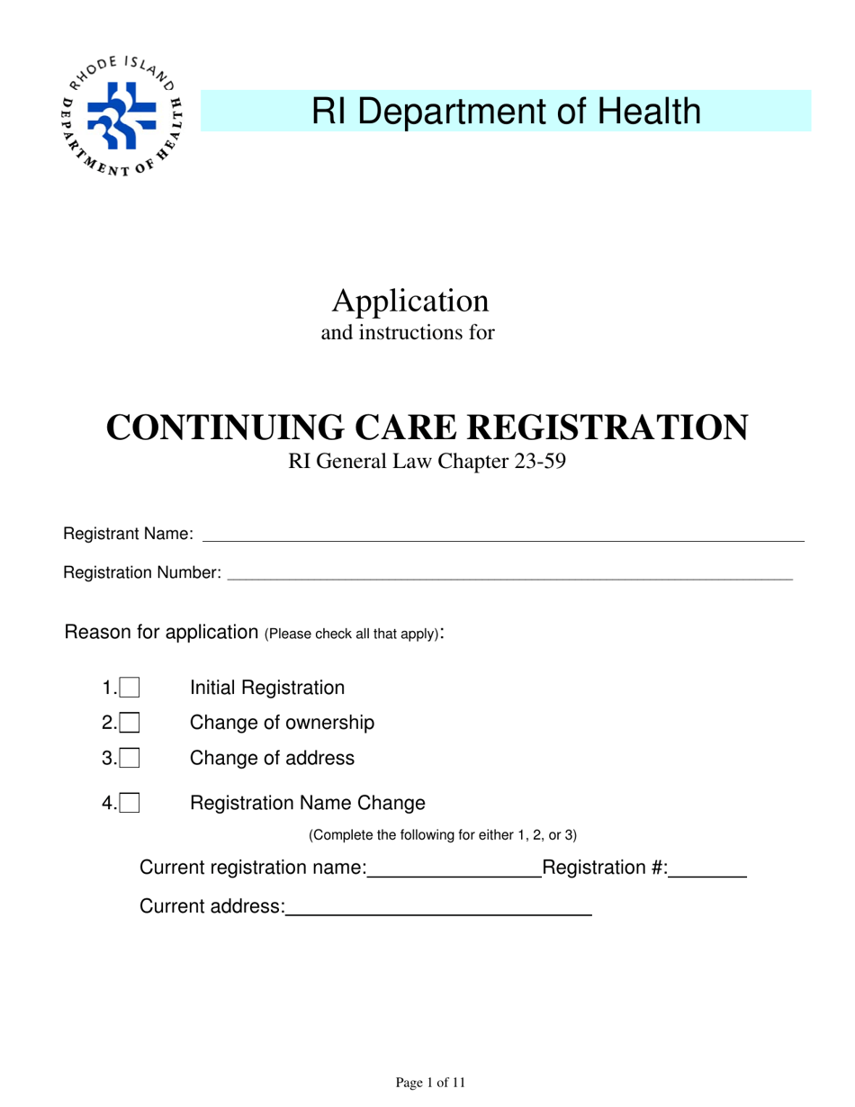 Application for Continuing Care Registration - Rhode Island, Page 1