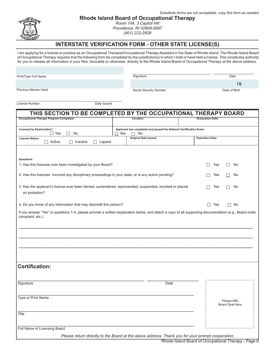 Application for License as an Occupational Therapist / Occupational Therapy Assistant - Rhode Island, Page 6