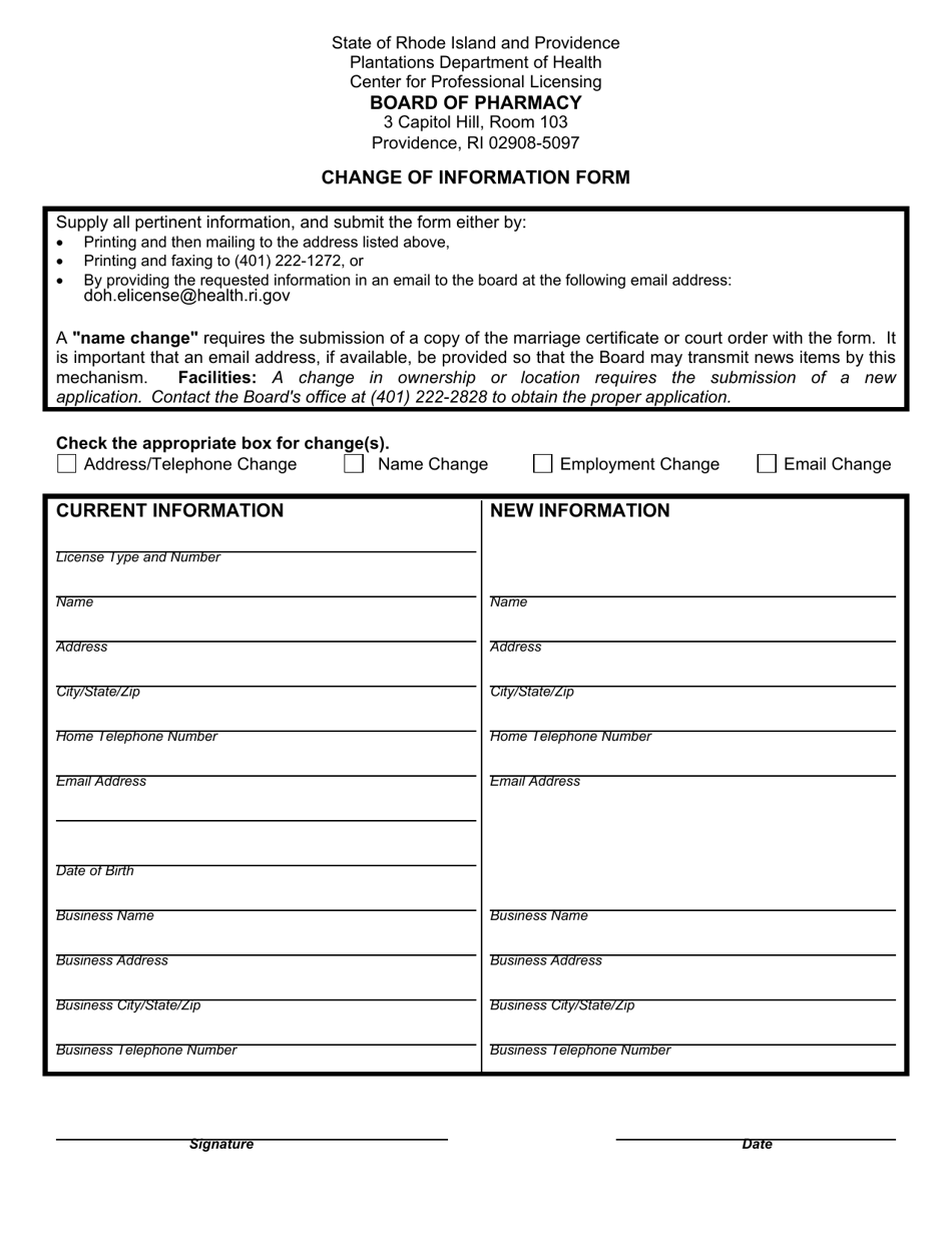 Change of Information Form - Rhode Island, Page 1