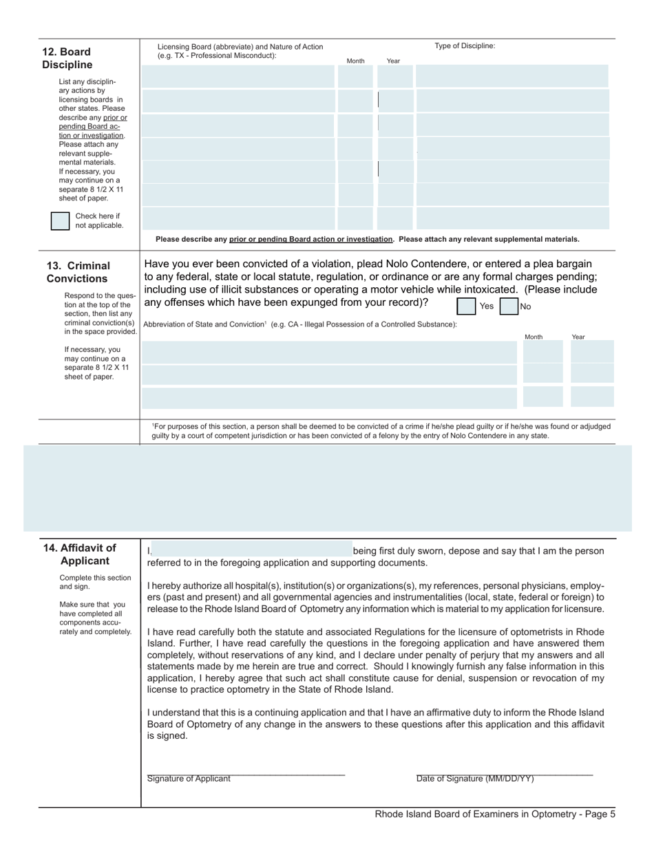 License Application for Optometrist / Optometrist / Glaucoma - Rhode Island, Page 5
