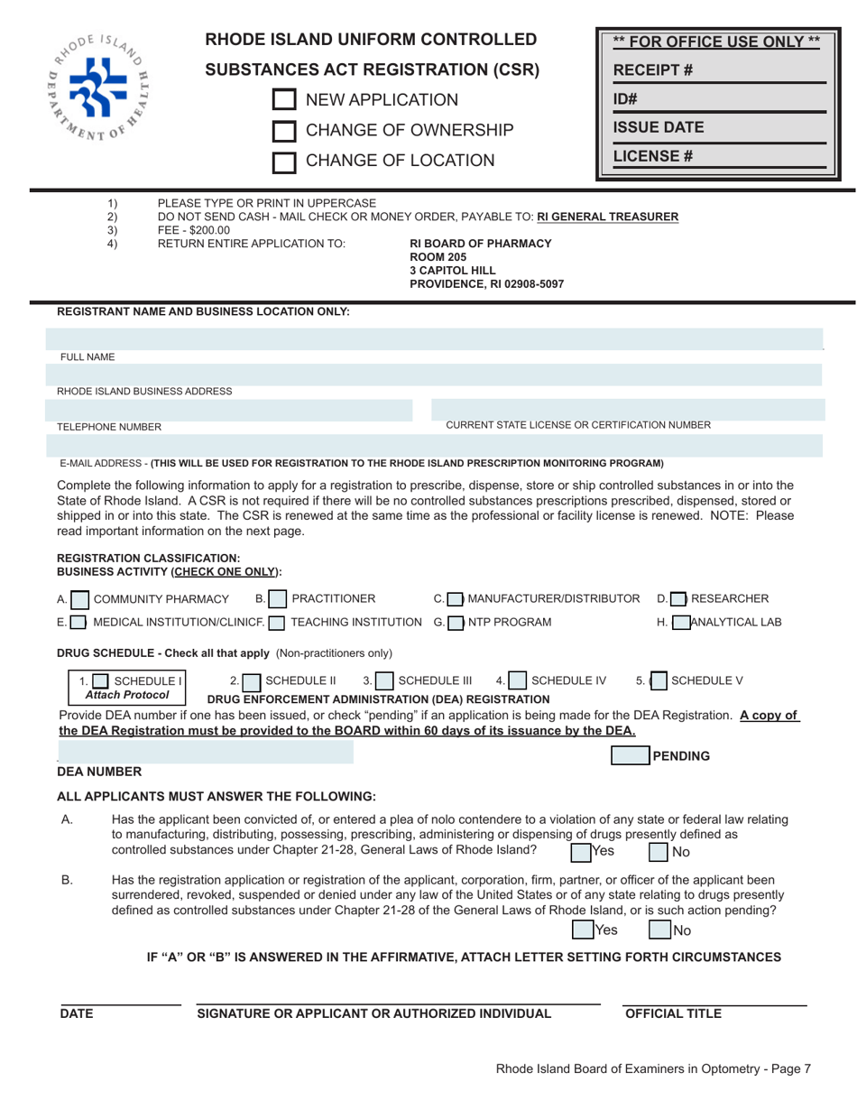 License Application for Optometrist / Optometrist / Glaucoma - Rhode Island, Page 7