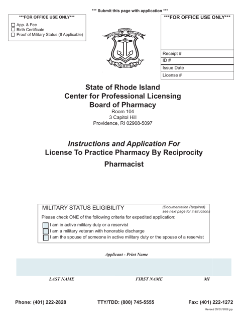 Application for License to Practice Pharmacy by Reciprocity Pharmacist - Pennsylvania Download Pdf