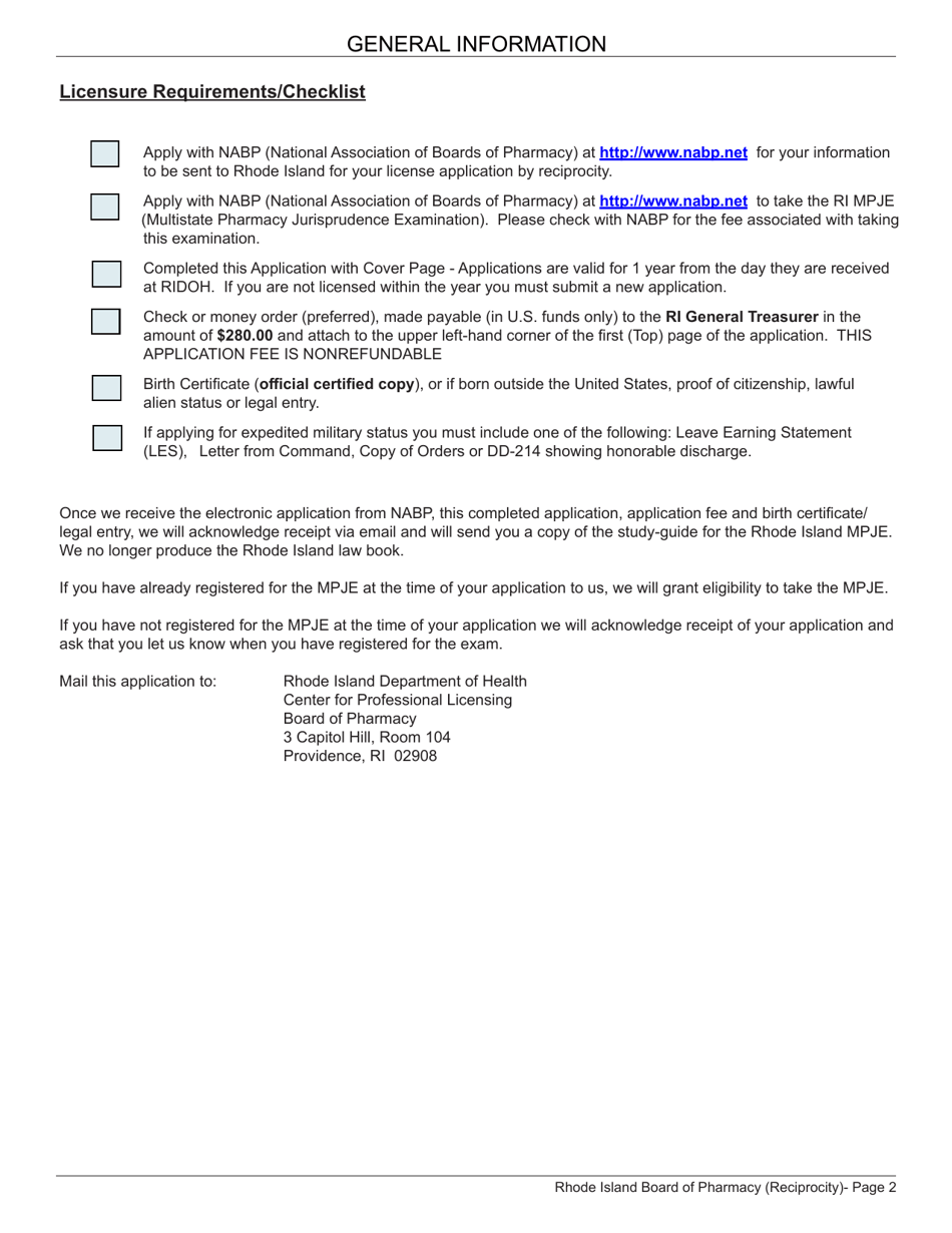 Application for License to Practice Pharmacy by Reciprocity Pharmacist - Pennsylvania, Page 2