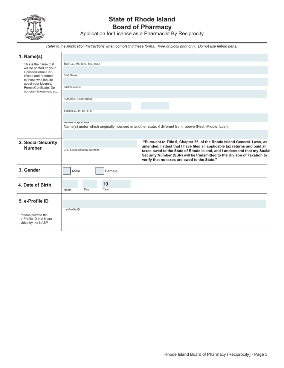 Application for License to Practice Pharmacy by Reciprocity Pharmacist - Pennsylvania, Page 3