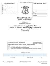 Application for License to Practice Pharmacy by Examination Pharmacist - Rhode Island