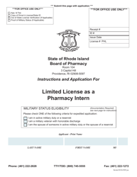 Document preview: Application for Limited License as a Pharmacy Intern - Rhode Island