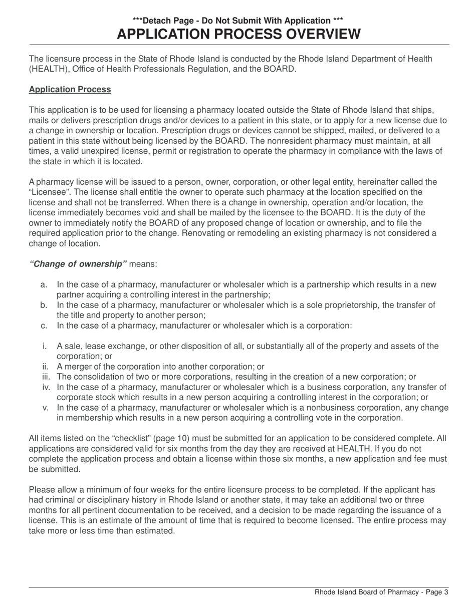 Application for Pharmacy - Nonresident License and Controlled Substances Registration - Rhode Island, Page 3