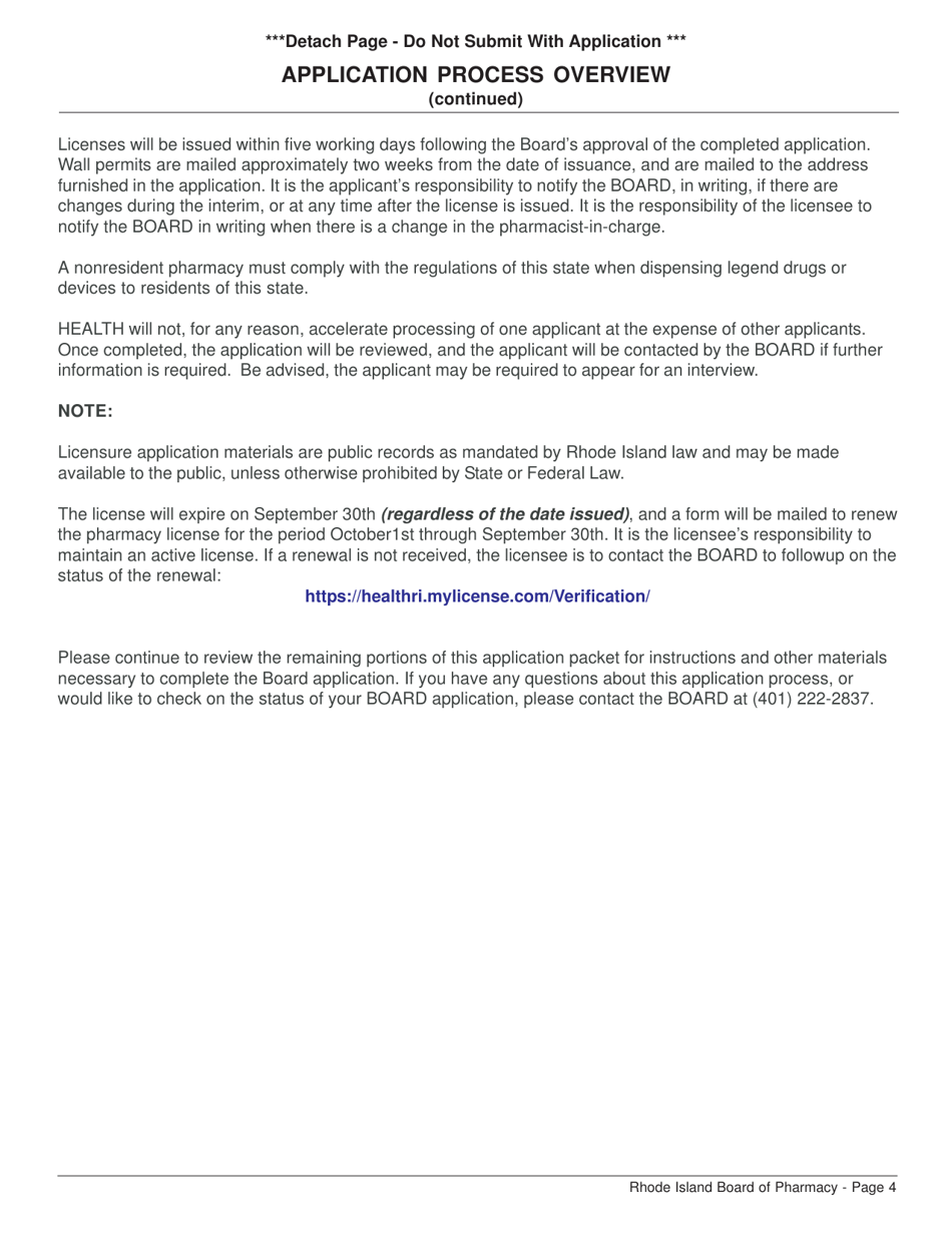 Application for Pharmacy - Nonresident License and Controlled Substances Registration - Rhode Island, Page 4