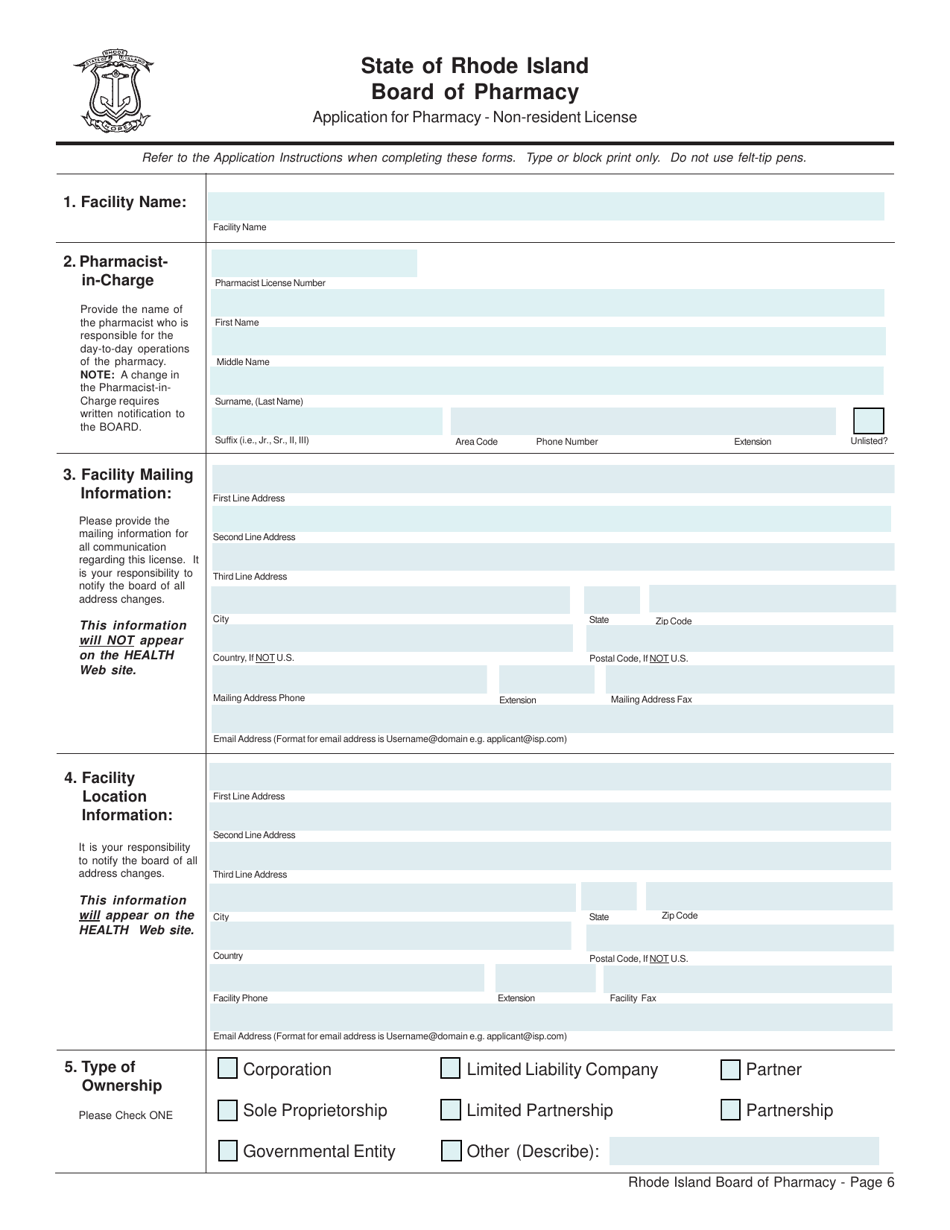 Application for Pharmacy - Nonresident License and Controlled Substances Registration - Rhode Island, Page 6