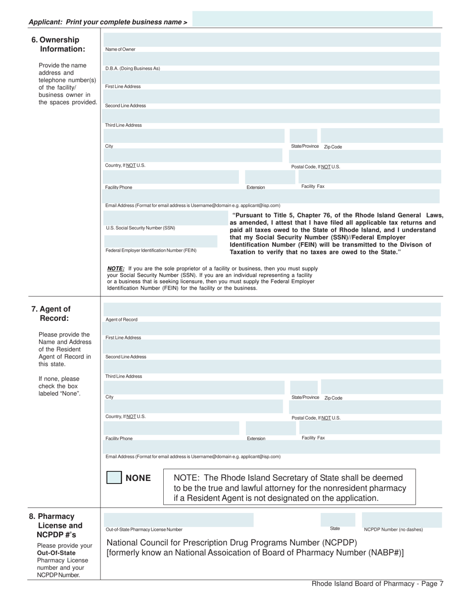 Application for Pharmacy - Nonresident License and Controlled Substances Registration - Rhode Island, Page 7