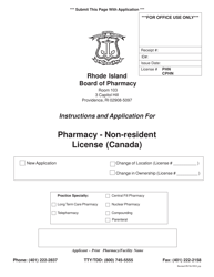 Document preview: Application for Pharmacy - Non-resident License (Canada) - Rhode Island