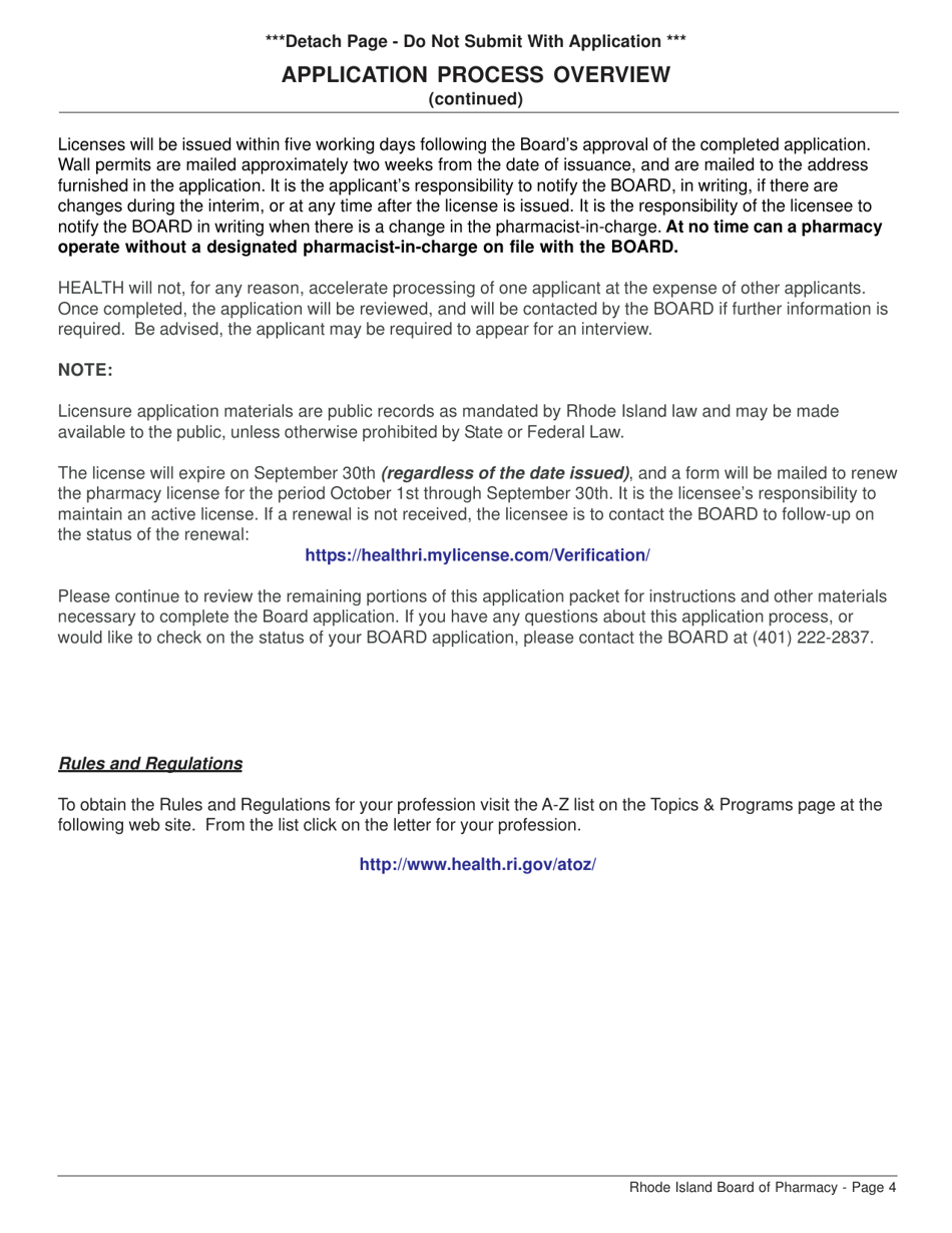Application for Pharmacy - Institutional License and Controlled Substances Registration - Rhode Island, Page 4