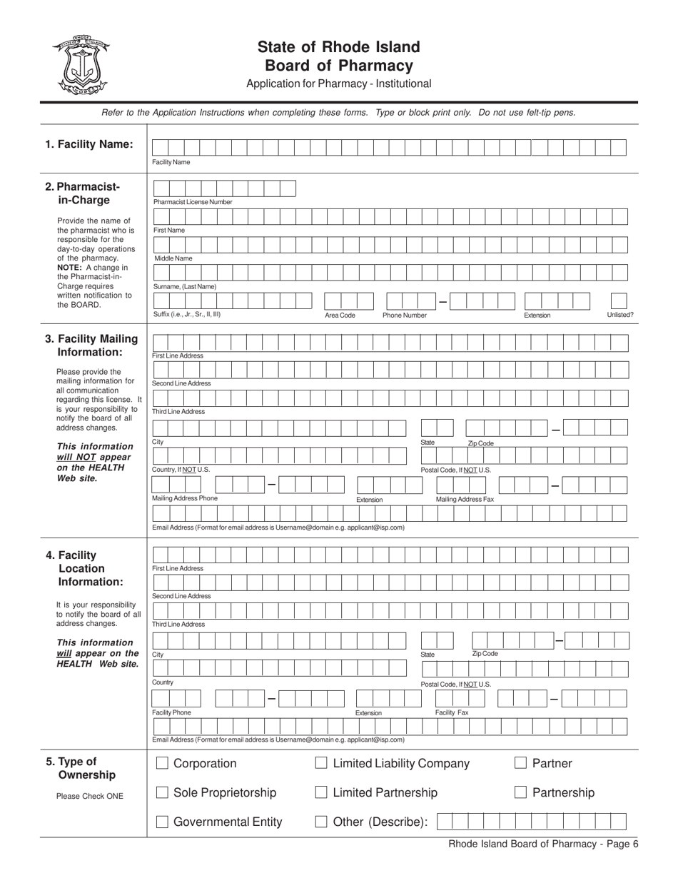 Application for Pharmacy - Institutional License and Controlled Substances Registration - Rhode Island, Page 6