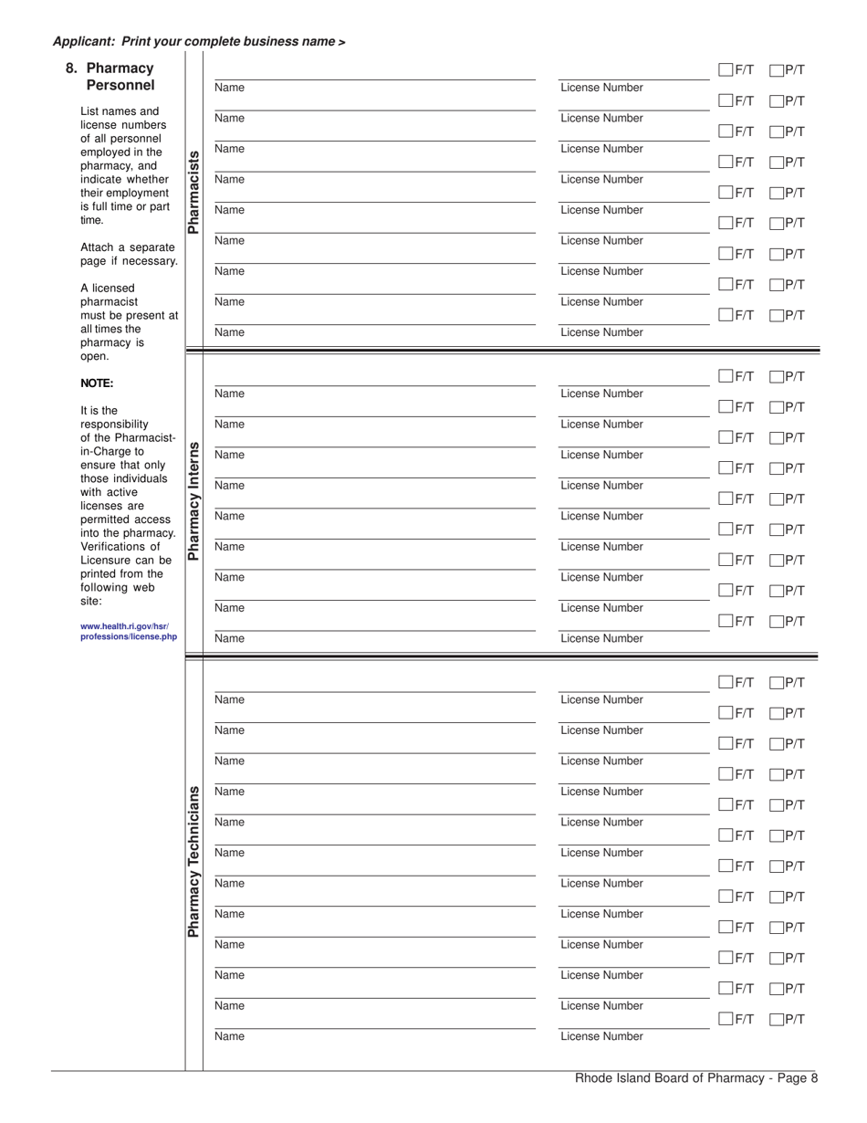 Rhode Island Application For Pharmacy - Institutional License And ...