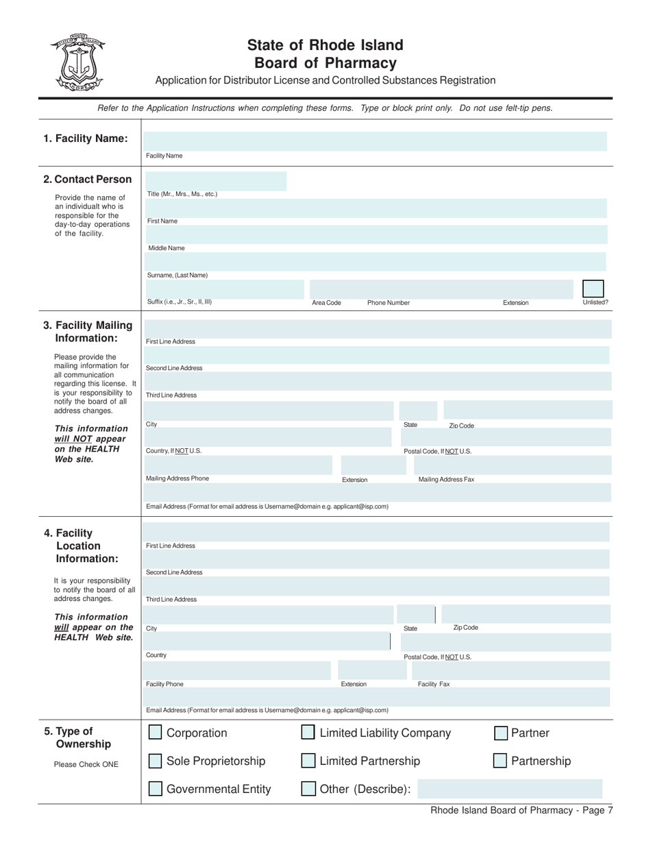 Application for Distributor License and Controlled Substances Registration - Rhode Island, Page 7