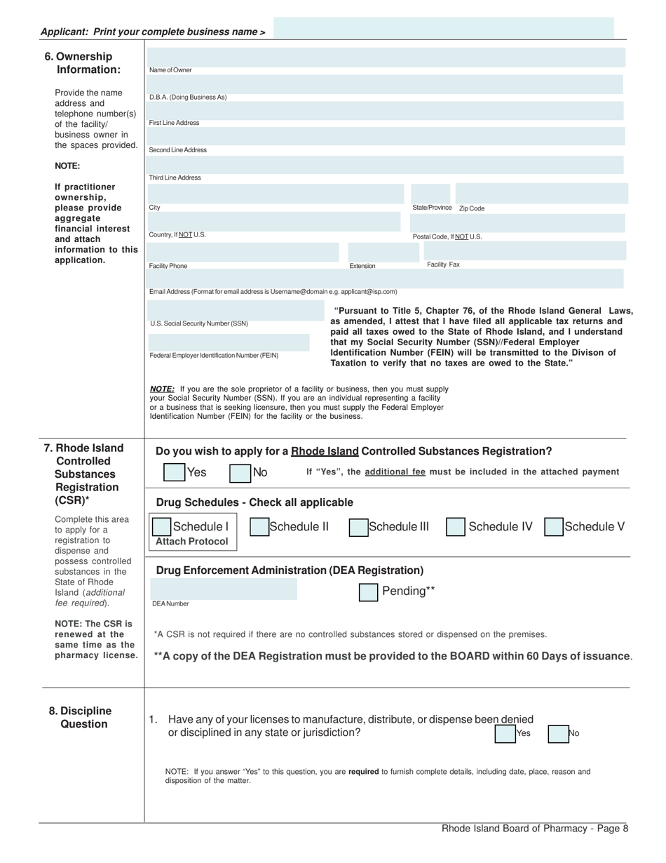 Application for Distributor License and Controlled Substances Registration - Rhode Island, Page 8