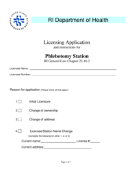 Document preview: Licensing Application for Phlebotomy Station - Rhode Island