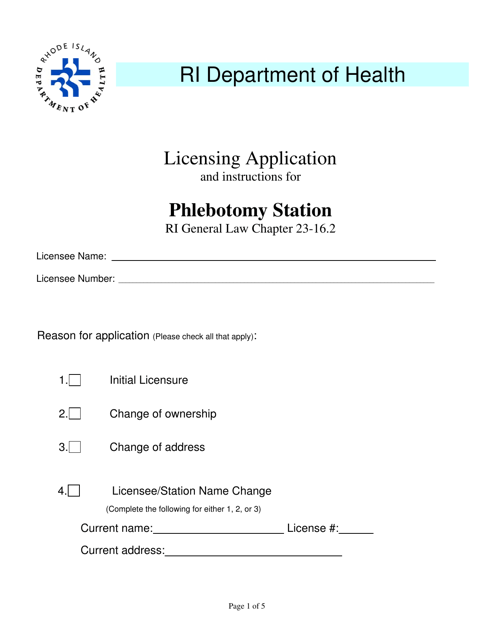 Licensing Application for Phlebotomy Station - Rhode Island Download Pdf